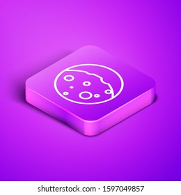 Isometric line Eclipse of the sun icon isolated on purple background. Total sonar eclipse. Purple square button. Vector Illustration