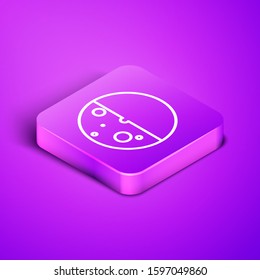 Isometric line Eclipse of the sun icon isolated on purple background. Total sonar eclipse. Purple square button. Vector Illustration