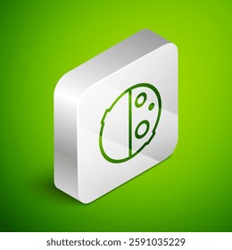 Isometric line Eclipse of the sun icon isolated on green background. Total sonar eclipse. Silver square button. Vector Illustration