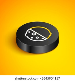 Ligne isométrique Éclipse de l'icône du soleil isolée sur fond jaune. Éclipse totale du sonar. Bouton cercle noir. Image vectorielle