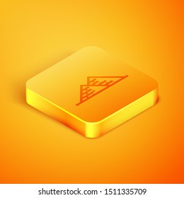 Isometric line Egypt pyramids icon isolated on orange background. Symbol of ancient Egypt. Orange square button. Vector Illustration