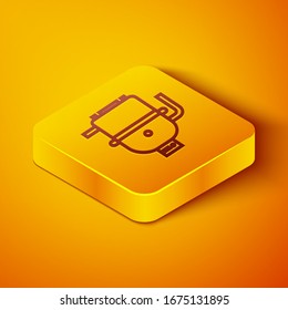 Isometric line Electric boiler for heating water icon isolated on orange background. Yellow square button. Vector Illustration