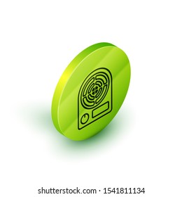 Isometric line Electric heater icon isolated on white background. Infrared floor heater with remote control. House climate control. Green circle button. Vector Illustration