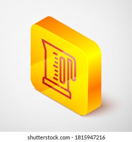 Isometric line Electric kettle icon isolated on grey background. Teapot icon. Yellow square button. Vector.