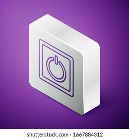 Isometric line Electric light switch icon isolated on purple background. On and Off icon. Dimmer light switch sign. Concept of energy saving. Silver square button. Vector Illustration