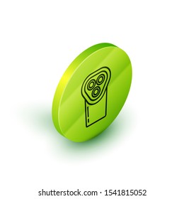 Isometric line Electrical hair clipper or shaver icon isolated on white background. Barbershop symbol. Green circle button. Vector Illustration