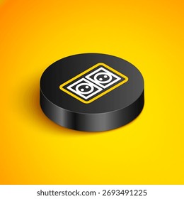 Isometric line Electrical outlet icon isolated on yellow background. Power socket. Rosette symbol. Black circle button. Vector