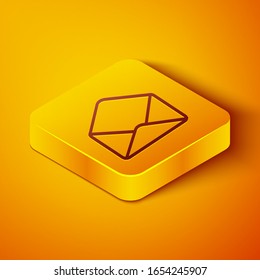 Isometric line Envelope icon isolated on orange background. Email message letter symbol. Yellow square button. Vector Illustration