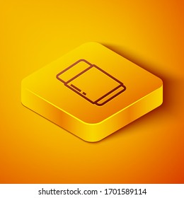 Isometric line Eraser or rubber icon isolated on orange background. Yellow square button. Vector Illustration