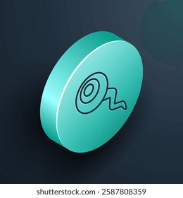 Isometric line Eye icon isolated on black background. Happy Halloween party. Turquoise circle button. Vector