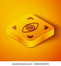 Isometric line Eye scan icon isolated on orange background. Scanning eye. Security check symbol. Cyber eye sign. Yellow square button. Vector