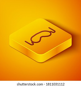 Isometric line Eye sleep mask icon isolated on orange background. Yellow square button. Vector Illustration