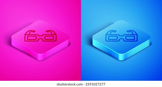Isometric line Eyeglasses icon isolated on pink and blue background. Square button. Vector