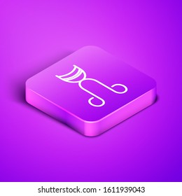 Isometric line Eyelash curler icon isolated on purple background. Makeup tool sign. Purple square button. Vector Illustration