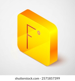 Isometric line Fahrenheit icon isolated on grey background. Yellow square button. Vector Illustration