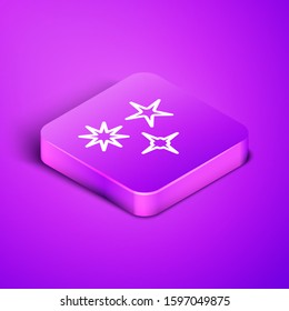 Isometric line Falling star icon isolated on purple background. Meteoroid, meteorite, comet, asteroid, star icon. Purple square button. Vector Illustration