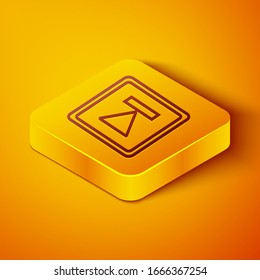 Isometrische Linie Schnelles Vorwärtssymbol einzeln auf orangefarbenem Hintergrund. Gelber Quadrat-Knopf. Vektorillustration-Illustration