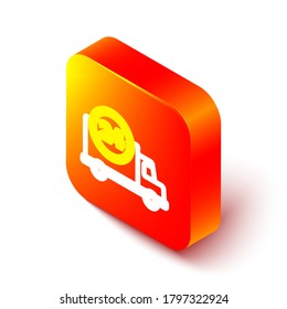 Isometric line Fast round the clock delivery by car icon isolated on white background. Orange square button. Vector Illustration