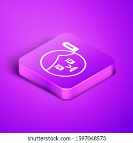 Isometric line Fatigue icon isolated on purple background. No energy. Stress symptom. Negative space. Purple square button. Vector Illustration