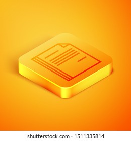Isometric line File document icon isolated on orange background. Checklist icon. Business concept. Orange square button. Vector Illustration