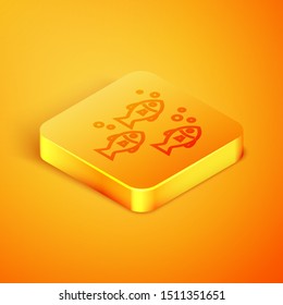 Isometric line Fish icon isolated on orange background. Orange square button. Vector Illustration