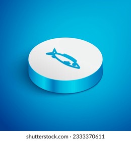 Isometric line Fish icon isolated on blue background. White circle button. Vector