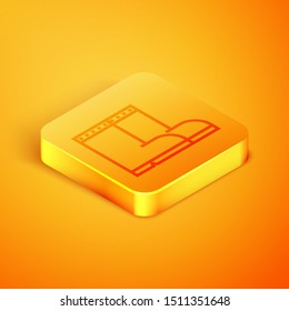 Isometric line Fishing boots icon isolated on orange background. Waterproof rubber boot. Gumboots for rainy weather, fishing, hunter, gardening. Orange square button. Vector Illustration
