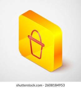 Isometric line Fishing bucket icon isolated on grey background. Fish in a bucket. Yellow square button. Vector