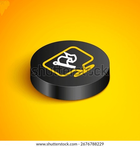 Isometric line Flag icon isolated on yellow background. Victory, winning and conquer adversity concept. Black circle button. Vector