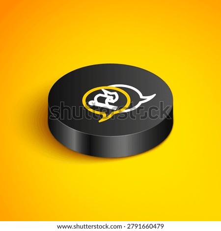 Isometric line Flag icon isolated on yellow background. Victory, winning and conquer adversity concept. Black circle button. Vector