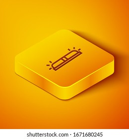 Isometric line Flasher siren icon isolated on orange background. Emergency flashing siren. Yellow square button. Vector Illustration