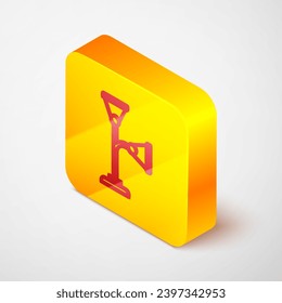 Isometric line Floor lamp icon isolated on grey background. Yellow square button. Vector