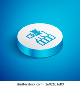 Isometric line Flower analysis icon isolated on blue background. White circle button. Vector Illustration