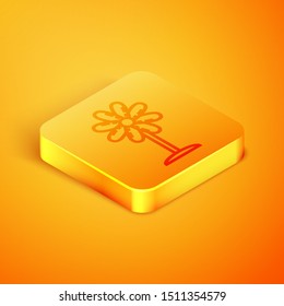 Isometric line Flower icon isolated on orange background. Sweet natural food. Orange square button. Vector Illustration