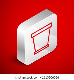 Isometric line Flower pot icon isolated on red background. Silver square button. Vector Illustration