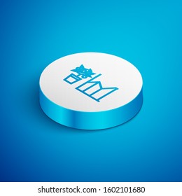 Isometric line Flower statistics icon isolated on blue background. White circle button. Vector Illustration