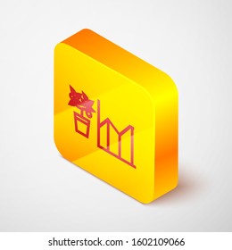 Isometric line Flower statistics icon isolated on grey background. Yellow square button. Vector Illustration