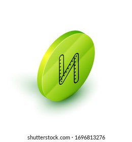 Línea isométrica Icono de regla plegable aislado en fondo blanco. Botón de círculo verde. Ilustración vectorial
