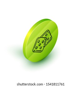 Isometric line Game dice icon isolated on white background. Casino gambling. Green circle button. Vector Illustration