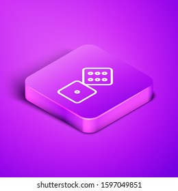 Isometric line Game dice icon isolated on purple background. Casino gambling. Purple square button. Vector Illustration