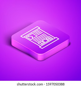 Isometric line Game guide icon isolated on purple background. User manual, instruction, guidebook, handbook. Purple square button. Vector Illustration