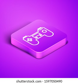 Isometric line Gamepad icon isolated on purple background. Game controller. Purple square button. Vector Illustration