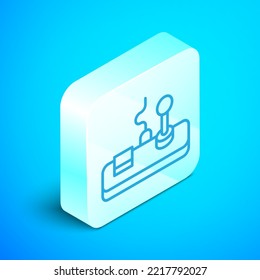 Isometric line Gamepad icon isolated on blue background. Game controller. Silver square button. Vector