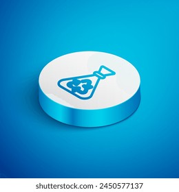 Isometric line Garbage bag with recycle symbol icon isolated on blue background. Trash can icon. Recycle basket sign. White circle button. Vector