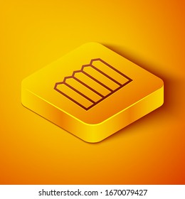 Isometric line Garden fence wooden icon isolated on orange background. Yellow square button. Vector Illustration