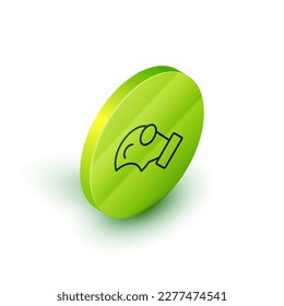 Isometric line Gas mask icon isolated on white background. Respirator sign. Green circle button. Vector