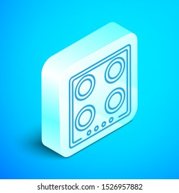 Isometric line Gas stove icon isolated on blue background. Cooktop sign. Hob with four circle burners. Silver square button. Vector Illustration Isometric line Gas stove icon isolated on blue background. Cooktop sign. Hob with four circle burners. Silver square button. Vector Illustration