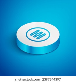 Isometric line Gear shifter icon isolated on blue background. Transmission icon. White circle button. Vector