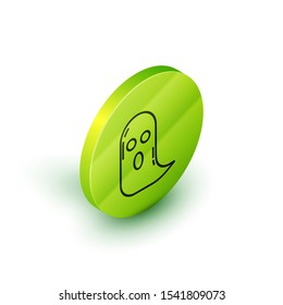 Isometric line Ghost icon isolated on white background. Happy Halloween party. Green circle button. Vector Illustration