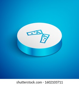 Isometric line Glass of beer icon isolated on blue background. White circle button. Vector Illustration